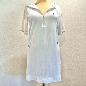 Vintage Polo Ralph Lauren White Terry Cloth Half-Zip Hoodie Swim Coverup Dress